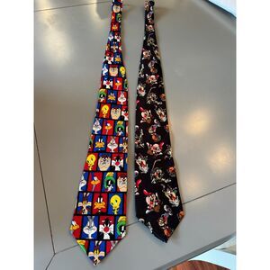 2 Warner Brothers ties - Tasmanian Devil, Tweety Bird, Sylvester & friends